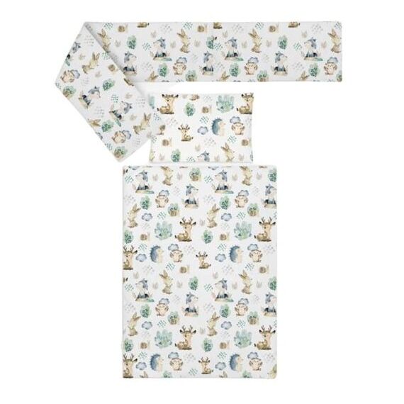 Set lenjerie patut bebe cu 3 piese DacEnergy©, 100% bumbac, tesatura delicate, antialergica, imprimeu animale, Culoare: Multicolor-Dacenergy.ro
