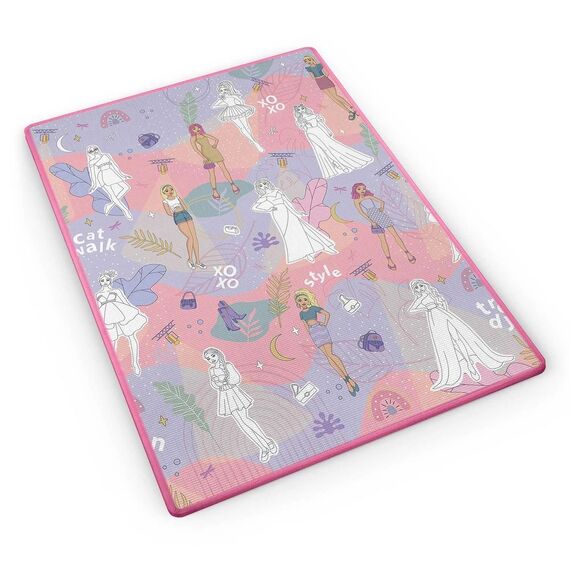 Spatiu de joaca 2 in 1, covoras din spuma si carte de colorat, asigura izolare termica fata de sol, textura anti-alunecare, model frumos cu printese, 120 x 90 cm, roz, Dimensiune (cm)	: 120 x 90-Dacenergy.ro