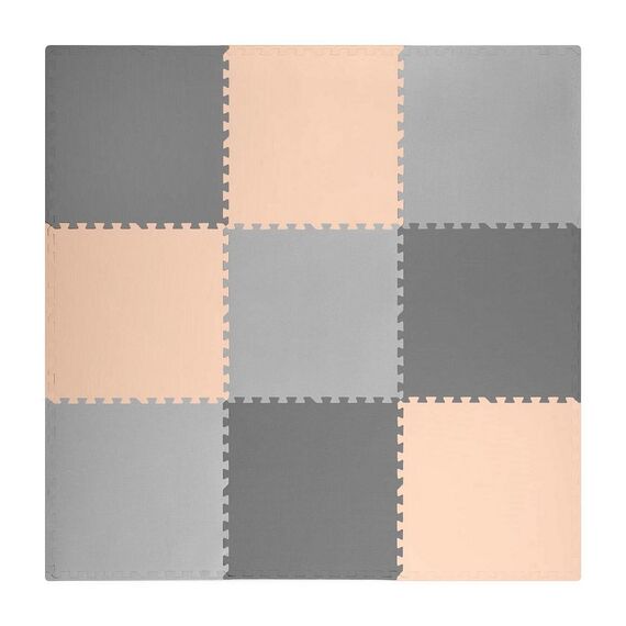 ​Covoras puzzle din spuma, 180x180 cm, 9 buc, antiaderent, moale, gri si piersica, Dimensiune (cm)	: 180 x 180, Culoare: Piersica, Gri-Dacenergy.ro