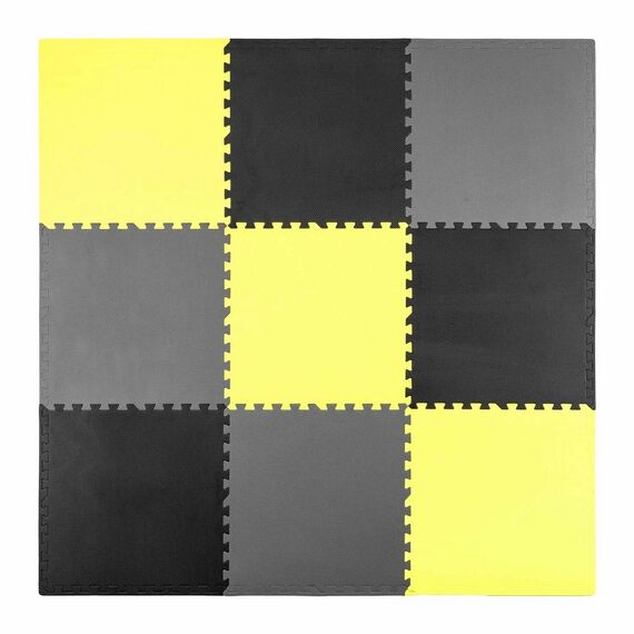 Covoras puzzle din spuma, 180x180 cm, 9 buc, antiaderent, moale, gri si galben, Dimensiune (cm)	: 180 x 180, Culoare: Galben, Gri-Dacenergy.ro