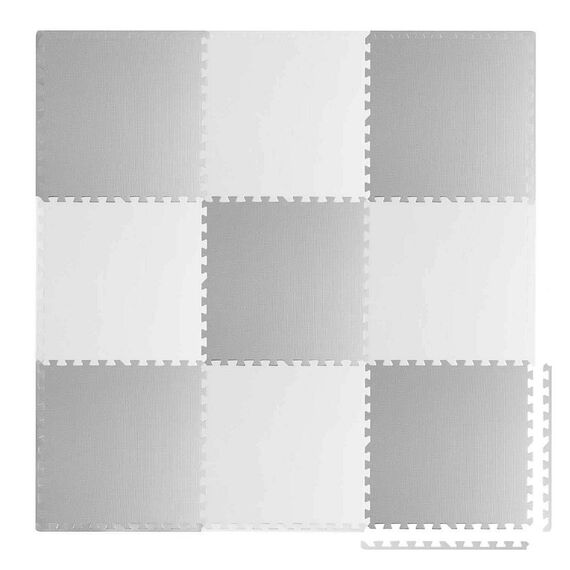 ​Covoras puzzle din spuma, 180 x 180 x 1 cm, 9 buc, culoarea gri si alb-Dacenergy.ro