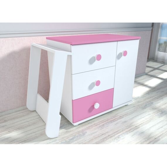 Comoda de infasat pentru copii DacEnergy©, din pal, eleganta, 3 sertare si o usa, alb si roz, 80x80x60 cm, Culoare: Alb, Roz-poza 2-Dacenergy.ro