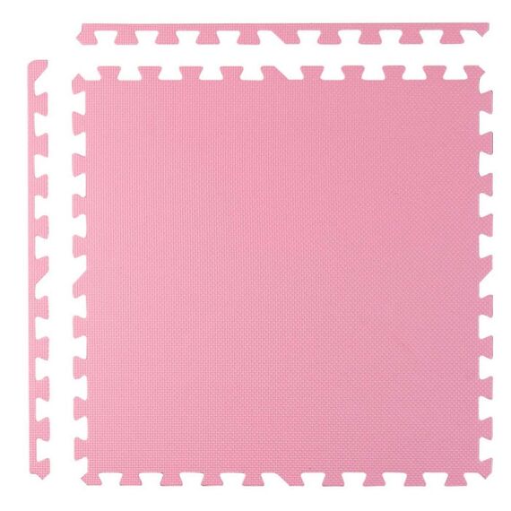 Covoras puzzle din spuma, 4 buc, ansamblat usor, impermeabil, fara BPA, roz si alb, 120x120x1 cm, Dimensiune (cm)	: 120 x 120, Culoare: Alb, Roz-poza 2-Dacenergy.ro