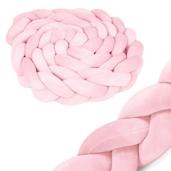 ​Protectie laterala patut bebe, Bumper impletit, 100 % antialergic, lavabil, 3m, roz, Culoare: Roz-poza 2-Dacenergy.ro