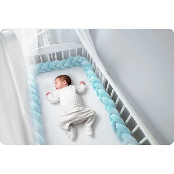 Protectie laterala patut bebe, Bumper impletit, 100 % antialergic, lavabil, 3m, albastra, Culoare: Albastru-poza 2-Dacenergy.ro