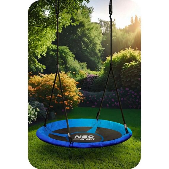 Leagan cuib, cadru otel, 100 % poliester, scaun confortabil, forma rotunda, franghii puternice, 100 cm, albastru, Culoare: Albastru-poza 8-Dacenergy.ro
