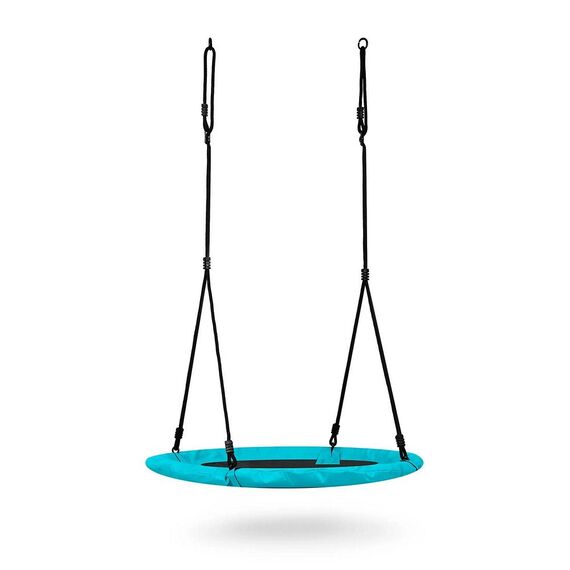 Leagan cuib, cadru otel, 100 % poliester, scaun confortabil, forma rotunda, franghii puternice, 100 cm, albastru deschis, Culoare: Albastru deschis-poza 5-Dacenergy.ro