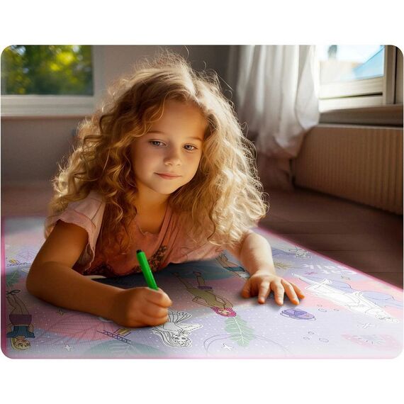 Spatiu de joaca 2 in 1, covoras din spuma si carte de colorat, asigura izolare termica fata de sol, textura anti-alunecare, model frumos cu printese, 120 x 90 cm, roz, Dimensiune (cm)	: 120 x 90-poza 3-Dacenergy.ro