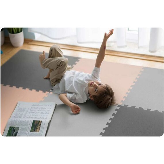 ​Covoras puzzle din spuma, 180x180 cm, 9 buc, antiaderent, moale, gri si piersica, Dimensiune (cm)	: 180 x 180, Culoare: Piersica, Gri-poza 3-Dacenergy.ro