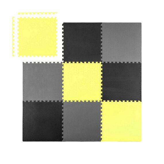 Covoras puzzle din spuma, 180x180 cm, 9 buc, antiaderent, moale, gri si galben, Dimensiune (cm)	: 180 x 180, Culoare: Galben, Gri-poza 3-Dacenergy.ro