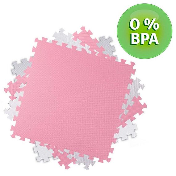 Covoras puzzle din spuma, 4 buc, ansamblat usor, impermeabil, fara BPA, roz si alb, 120x120x1 cm, Dimensiune (cm)	: 120 x 120, Culoare: Alb, Roz-poza 3-Dacenergy.ro