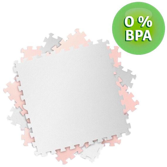 Covoras puzzle din spuma, 4 buc, ansamblat usor, impermeabil, fara BPA, alb si piersica, 120x120x1 cm, Dimensiune (cm)	: 120 x 120, Culoare: Alb, Piersica-poza 3-Dacenergy.ro