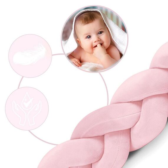 ​Protectie laterala patut bebe, Bumper impletit, 100 % antialergic, lavabil, 3m, roz, Culoare: Roz-poza 3-Dacenergy.ro