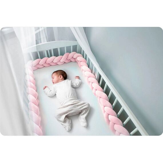 ​Protectie laterala patut bebe, Bumper impletit, 100 % antialergic, lavabil, 3m, roz, Culoare: Roz-poza 4-Dacenergy.ro