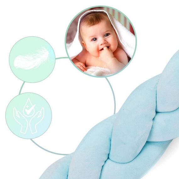 Protectie laterala patut bebe, Bumper impletit, 100 % antialergic, lavabil, 3m, albastra, Culoare: Albastru-poza 4-Dacenergy.ro