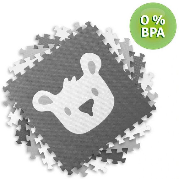 Covoras puzzle din spuma, 180x180 cm, 9 buc, antiaderent, imprimat cu animale, nuante de gri-poza 6-Dacenergy.ro
