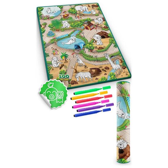 ​Spatiu de joaca 2 in 1, covoras din spuma si carte de colorat, asigura izolare termica fata de sol, textura anti-alunecare, model frumos cu animale de la Zoo, 120 x 90 cm, verde, Dimensiune (cm)	: 120 x 90-poza 8-Dacenergy.ro