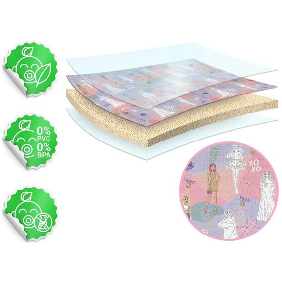 Spatiu de joaca 2 in 1, covoras din spuma si carte de colorat, asigura izolare termica fata de sol, textura anti-alunecare, model frumos cu printese, 120 x 90 cm, roz, Dimensiune (cm)	: 120 x 90-poza 8-Dacenergy.ro