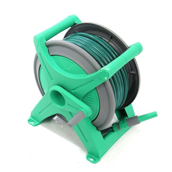 ​Tambur pentru furtun , din plastic si metal, portabil,montarea pe perete, 30 m furtun, 13 mm, cuple, verde-poza 3-Dacenergy.ro
