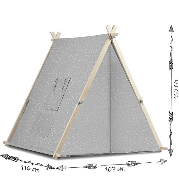 ​Cort de joaca pentru copii , cadru din lemn, forma de cort indian, 2 perne, un covor izolant gros, lampa Led, 116 x 107 x 110 cm, gri, Culoare: Gri-poza 5-Dacenergy.ro