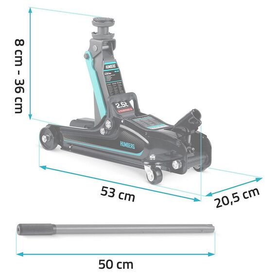 RESIGILAT: Cric auto hidraulic, realizat din otel si aluminiu, capacitate mare de ridicare de 2,5 tone, inaltimea de ridicare 80 - 360 mm, roti pivotante la 360° cu rulmenti, 53 x 20.5 x 8/36 cm, negru si verde-poza 10-Dacenergy.ro