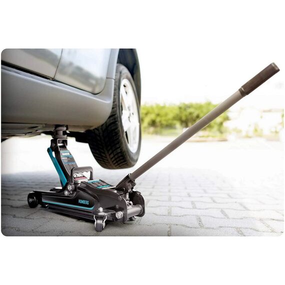 RESIGILAT: Cric auto hidraulic, realizat din otel si aluminiu, capacitate mare de ridicare de 2,5 tone, inaltimea de ridicare 80 - 360 mm, roti pivotante la 360° cu rulmenti, 53 x 20.5 x 8/36 cm, negru si verde-poza 11-Dacenergy.ro
