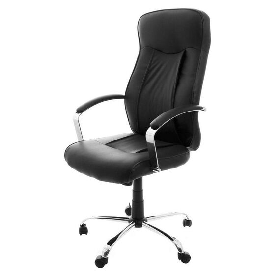 RESIGILAT: Scaun birou directorial DacEnergy©, rotativ, reglabil pe inaltime, structura metal cromat, dimensiune 129x61x72cm, tapiterie din imitatie de piele, culoare negru-poza 3-Dacenergy.ro