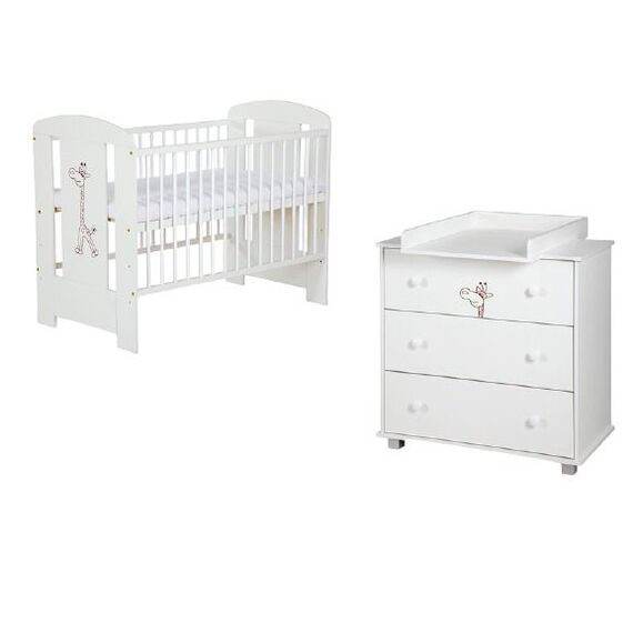 Set mobilier 3 piese copii DacEnergy©, din pal, patut, comoda de infasat, saltea, fibra de nuca de cocos, design simplu si modern, imprimat cu girafa, 120 x 60 cm, alb-poza 7-Dacenergy.ro