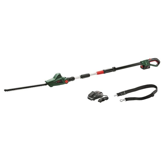 ​Foarfeca electrica pentru tuns gard viu, sistem Anti-Blocking, tija telescopica, lungimea lama 43 cm, cu acumulator Li-ion 2.5 Ah, 18V-Dacenergy.ro