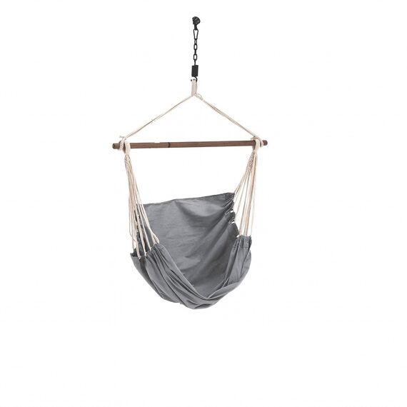 ​Hamac cu bara din lemn, bumbac si poliester, tip scaun, uni, cusaturi intarite, 100 x 130 cm, gri, Culoare: Gri-Dacenergy.ro