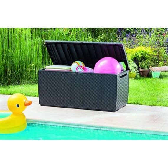 ​Lada de depozitare, realizat din PVC, cu model imitatie ratan, cu capac, 305 l, 123 x 53.5 x 57 cm-poza 2-Dacenergy.ro