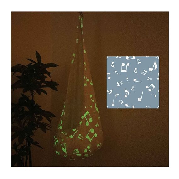 ​Hamac tip scaun DacEnergy©, pentru copii, model cu note muzicale fluorescente, 70 x 140 cm, multicolor, Culoare: Multicolor-poza 2-Dacenergy.ro