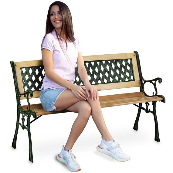 ​Banca de gradina , cadru din otel, lemn de plop, cu spatar, 124x74x43 cm, natur, Numar locuri	: 3, Culoare: natur, Lungime: 124 cm-poza 3-Dacenergy.ro