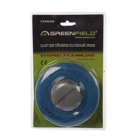 ​Cap cu fir pentru motocoase Greenfield, din nylon, 2 fire, functia Tap and Go, profil rotund, diametru 2.4 mm, 2.5 m-poza 3-Dacenergy.ro