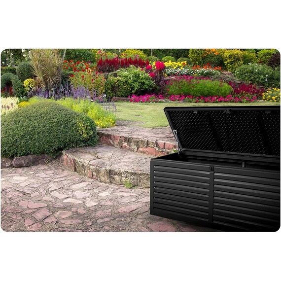 ​Cutie gradina, din plastic, maner de transport, cu capac, 390 l, 143 x 57 x 53,5 cm, negru, Culoare: Negru-poza 5-Dacenergy.ro