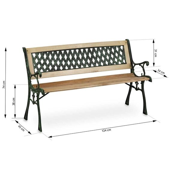 ​Banca de gradina , cadru din otel, lemn de plop, cu spatar, 124x74x43 cm, natur, Numar locuri	: 3, Culoare: natur, Lungime: 124 cm-poza 5-Dacenergy.ro
