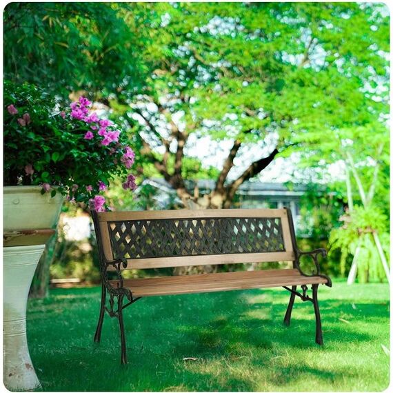 ​Banca de gradina , cadru din otel, lemn de plop, cu spatar, 124x74x43 cm, natur, Numar locuri	: 3, Culoare: natur, Lungime: 124 cm-poza 6-Dacenergy.ro