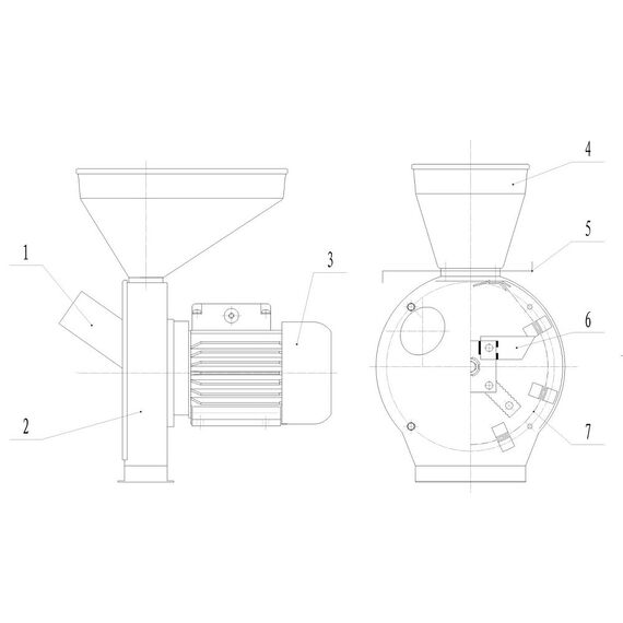 ​Moara pentru cereale, cu motor electric, 2.5 kW, 4 site, 1 impingator, turatie motor 2500 rot/min-poza 6-Dacenergy.ro