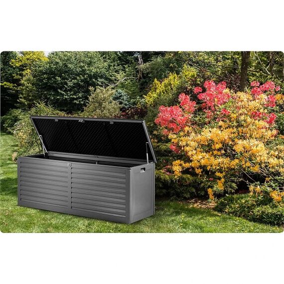 ​Cutie gradina, din plastic, maner de transport, cu capac, 390 l, 143 x 57 x 53,5 cm, negru si gri, Culoare: Negru, Gri-poza 7-Dacenergy.ro
