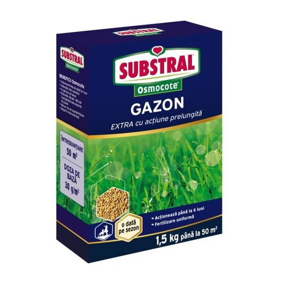 Ingrasamant pentru gazon Substral Osmocote, fertilizant profesional cu actiune prelungita, granule, 1.5 kg, Greutate: 1.5 kg-Dacenergy.ro