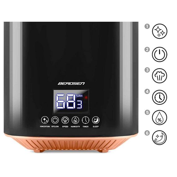 Umidificator de aer, functia de ionizare a aerului, de aromaterapie, ceata rece, oprire automata, rezervor 2,6 l, 250 ml/h, temporizator, higrostat si higrometru incorporabil, negru, Culoare: Negru-poza 3-Dacenergy.ro