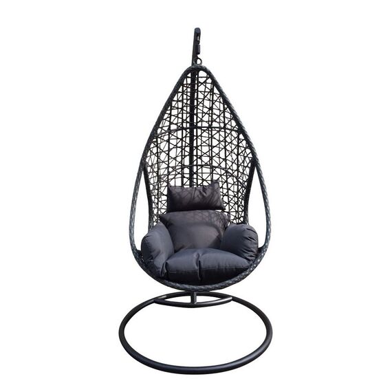 ​Fotoliu suspendat pentru gradina DacEnergy©, dimensiuni 96 x 104 x 105 cm, structura otel/metal, culoare negru/gri, Culoare: Negru , Gri-Dacenergy.ro