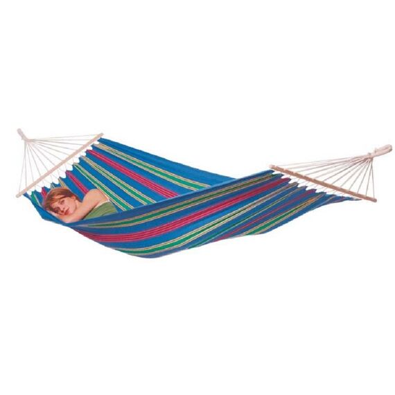 Hamac DacEnergy©, confectionat din poliester si bumbac, rezistent la intemperii si raze UV,  210 x 120 cm, albastru, Culoare: Albastru-Dacenergy.ro
