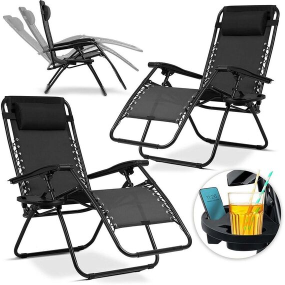 ​Set 2 sezlonguri de gradina pliabile cu perna DacEnergy©, cadru din otel, material textilen impermeabil si rezistent la UV, reglarea nivelului de inclinare in 3 nivele, 110 x 102 x 60 cm, negru, Continut pachet	: 2 x Sezlong, Culoare: Negru-poza 2-Dacenergy.ro