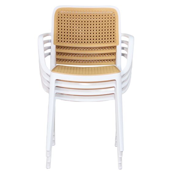 ​Scaun DacEnergy©, confectionat din plastic, stivuibil, stil modern, cu spatar, 58 x 55 x 81,5 cm, alb si bej ​, Continut pachet	: 1 x Scaun, Latime: 55 cm, Culoare: Alb, Bej-poza 2-Dacenergy.ro