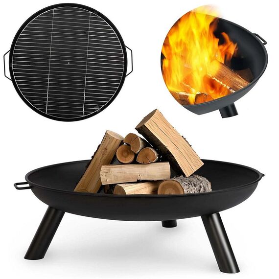 ​Vatra foc de gradina cu gratar, fabricat din otel, manere pe ambele parti, diametrul 60 cm, inaltimea 27,5 cm, negru-poza 2-Dacenergy.ro
