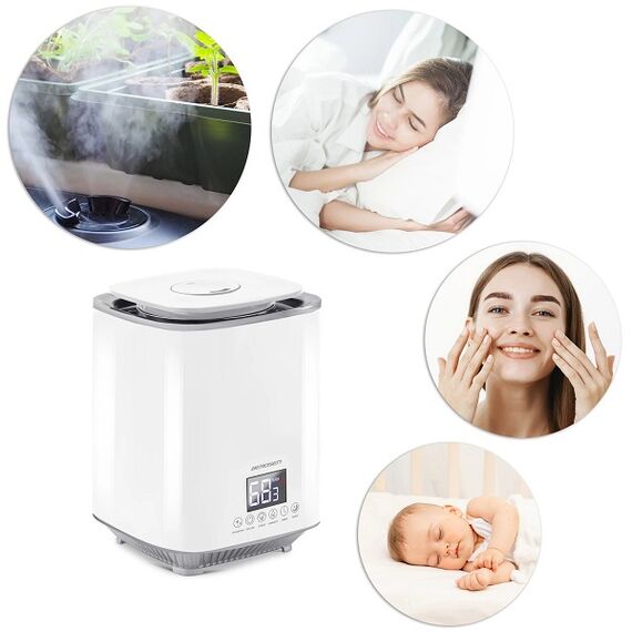​Umidificator de aer, functia de ionizare a aerului, de aromaterapie, ceata rece, oprire automata, rezervor 2,6 l, 250 ml/h, temporizator, higrostat si higrometru incorporabil, alb, Culoare: Alb-poza 3-Dacenergy.ro
