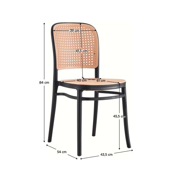 ​Scaun DacEnergy©, confectionat din plastic, stivuibil, fara brate, interior/exterior, 43,5 x 54 x 84 cm, negru si bej, Continut pachet	: 1 x Scaun, Latime: 54 cm, Culoare: Bej, Negru-poza 3-Dacenergy.ro