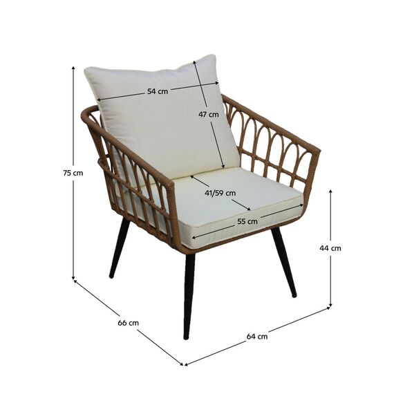 ​Fotoliu de gradina DacEnergy©, cadru este realizat din metal, sezutul si cotierele din ratan sintetic, cu perna, 64 x 66 x 75 cm, natural si negru, Continut pachet	: 1 x Scaun, Latime: 66 cm, Culoare: Natur,  Negru-poza 3-Dacenergy.ro