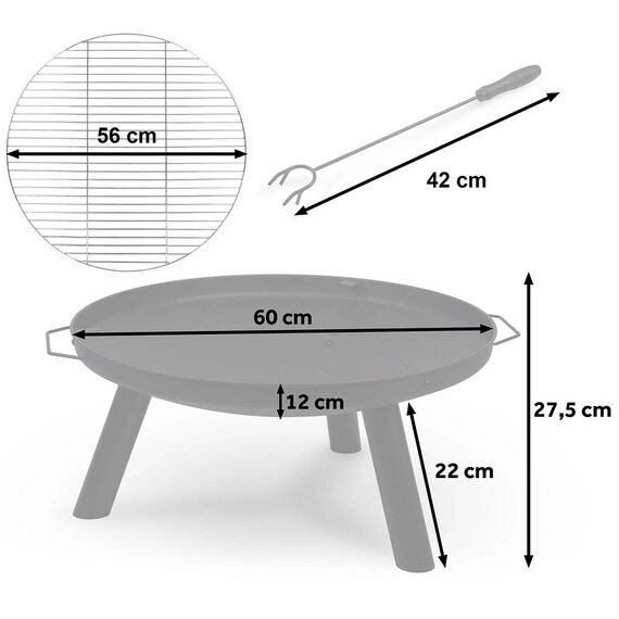 ​Vatra foc de gradina cu gratar, fabricat din otel, manere pe ambele parti, diametrul 60 cm, inaltimea 27,5 cm, negru-poza 4-Dacenergy.ro